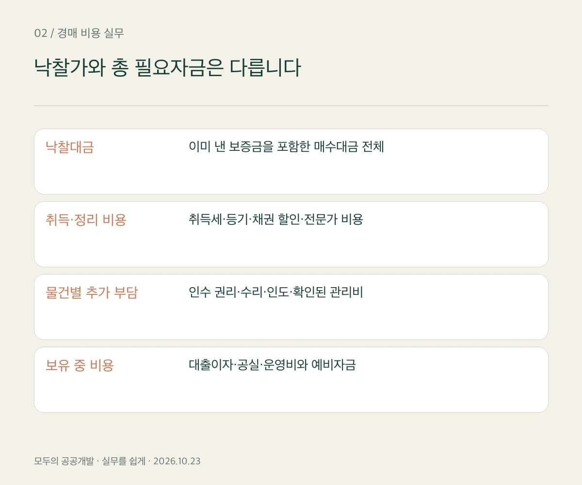 낙찰가에서 총 필요자금까지 비용 묶음