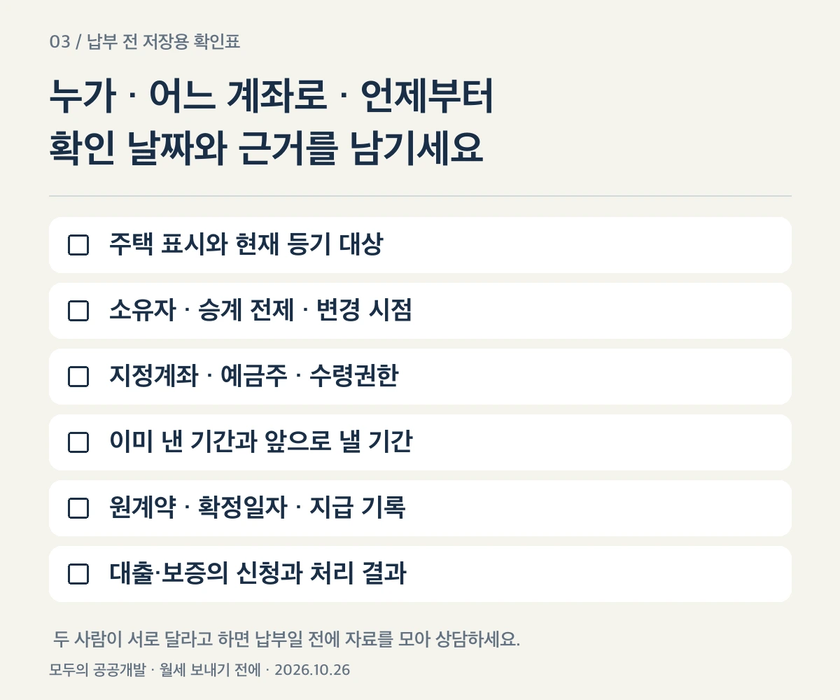 월세 지급 상대가 바뀔 때 쓰는 여섯 항목 확인표