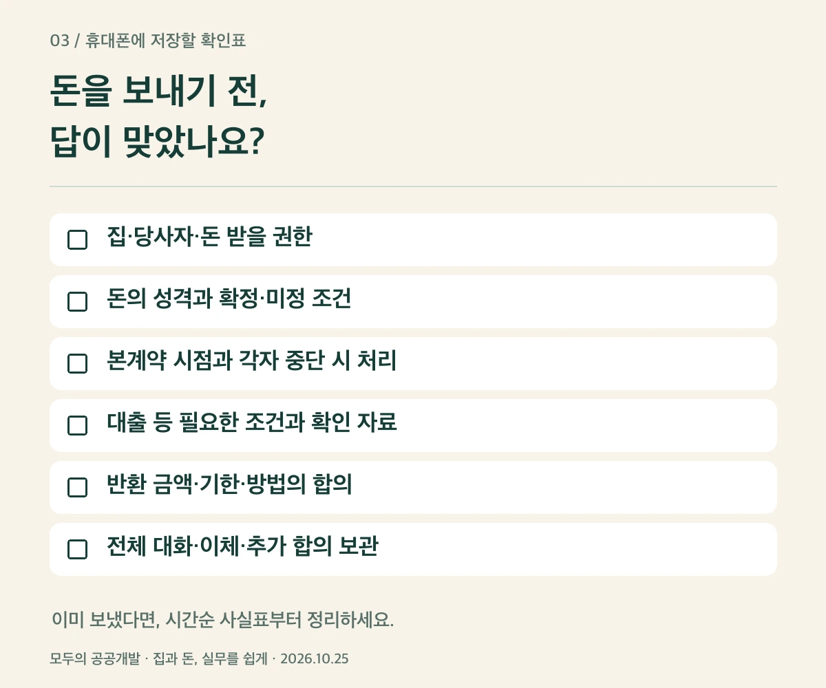 가계약금 송금 전 확인할 여섯 가지 저장용 확인표
