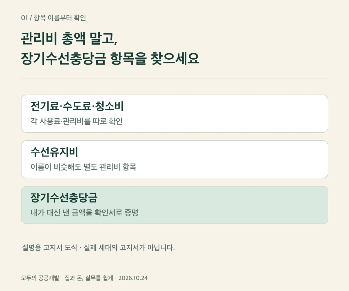 관리비 고지서에서 장기수선충당금과 다른 항목 구분하기